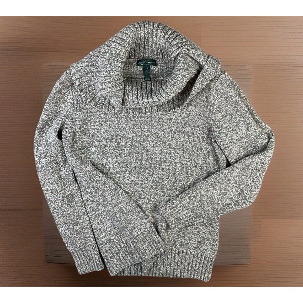 Lauren Ralph Lauren Womens L Cowl Neck Cable Knit Sweater Oatmeal Pullover